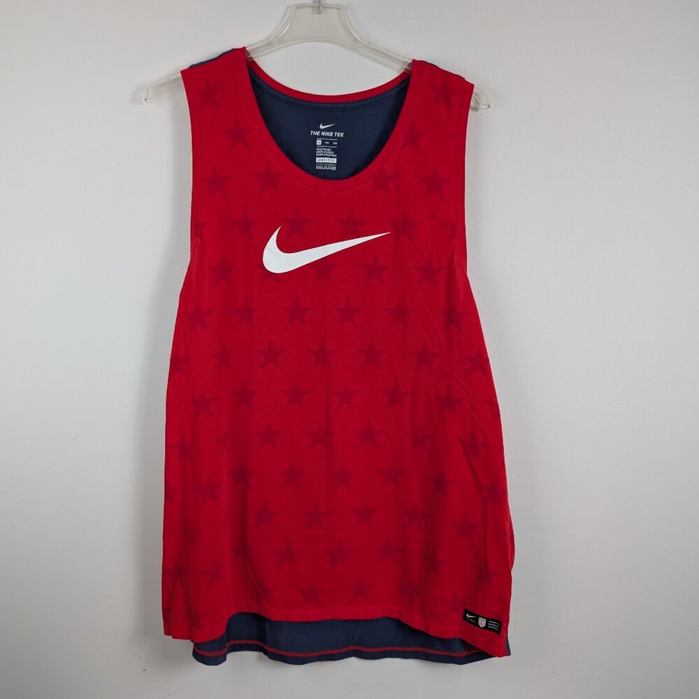 Nike USA Top Mens XXL Red Blue Dri Fit Athletic Cut Soccer Muscle Tank Shirt